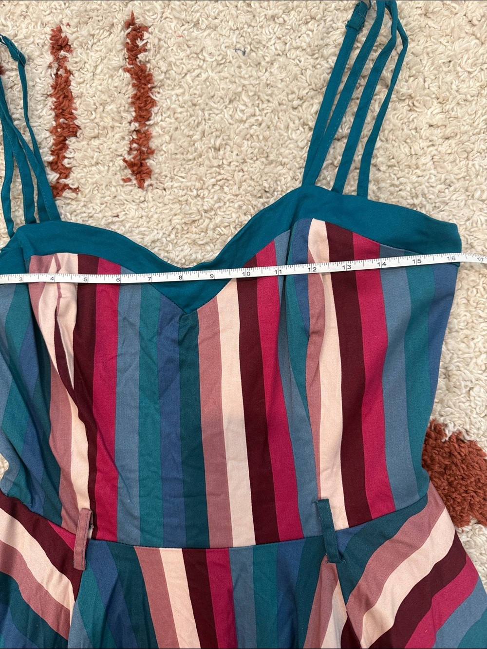 Unique Vintage Collectif Nova Paradise Teal & Pink Stripe Swing Dress - Picture 10 of 14